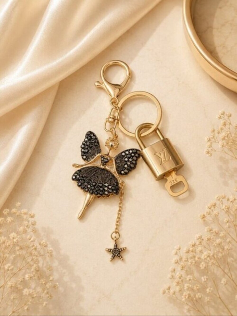 Louis Vuitton Gold Lock 🔒 Authentic LV Key + Unbranded Fairy Bag Charm